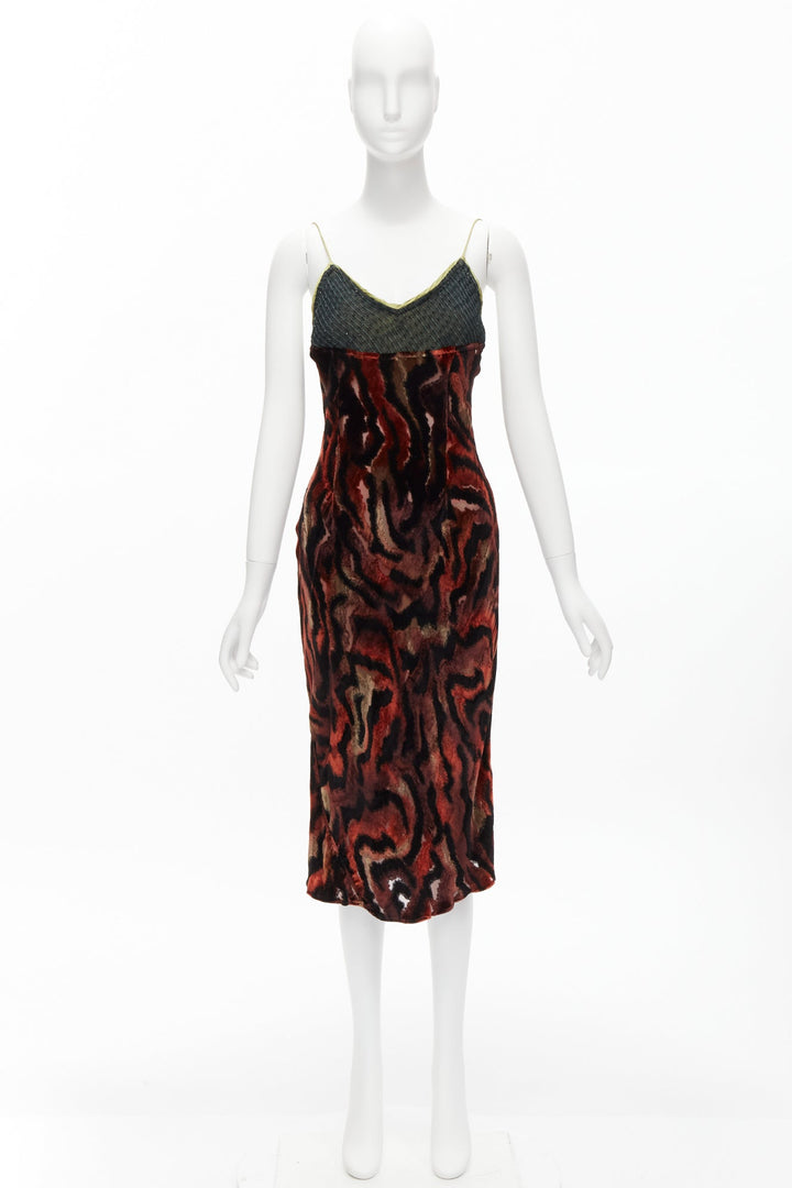 VOYAGE INVEST IN THE ORIGINAL LONDON red swirl velvet embroidered slip dress