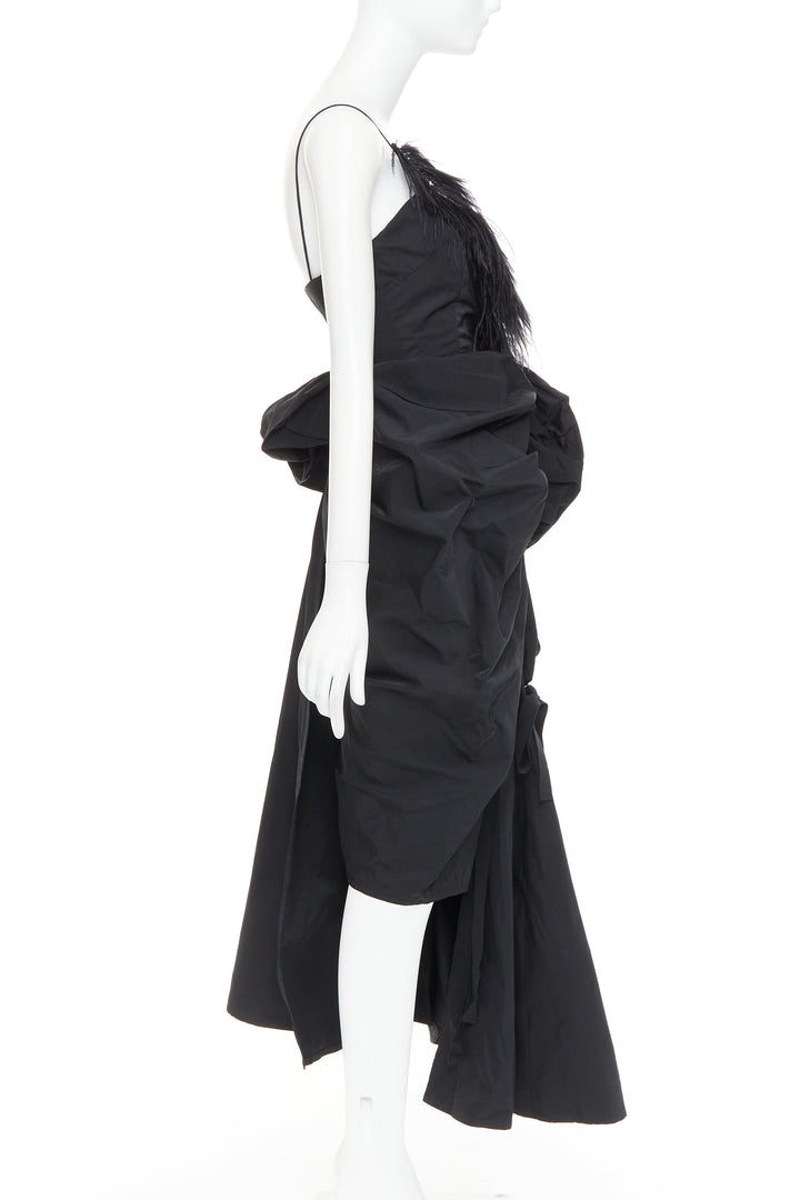 rare DRIES VAN NOTEN Lacroix 2020 Runway black taffeta ostrich ruffle gown FR38