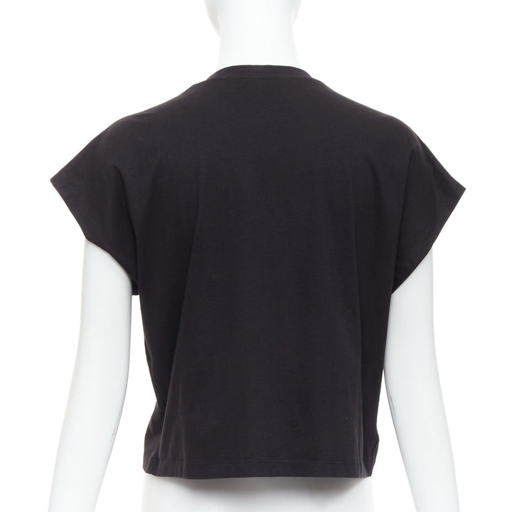 BALMAIN black cotton pearl bead embellished crop tshirt XS