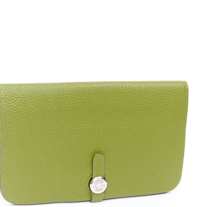 HERMES Dogon Duo green togo leather PHW loop through long wallet