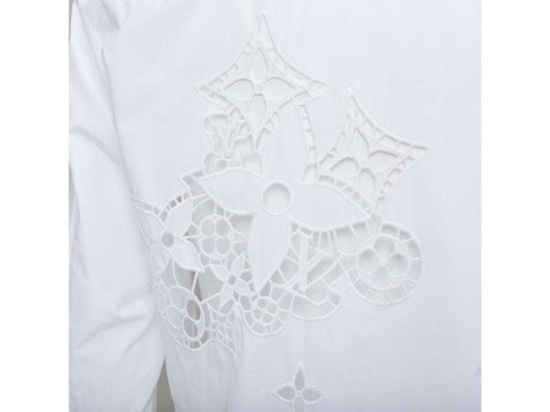 LOUIS VUITTON 2020 Runway Broderie Anglaise Flower Slim white LV eyelet shirt L