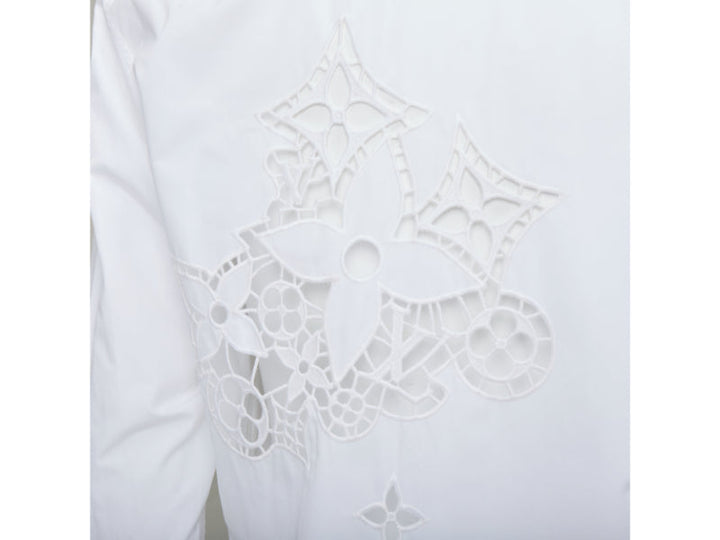LOUIS VUITTON 2020 Runway Broderie Anglaise Flower Slim white LV eyelet shirt L