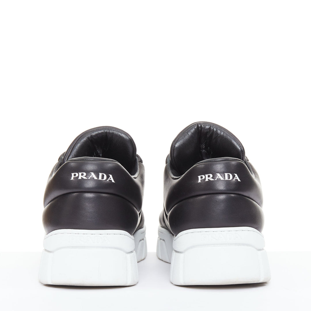 PRADA Padded Nappa Leather low top silver triangle logo chunky sneakers UK8.5