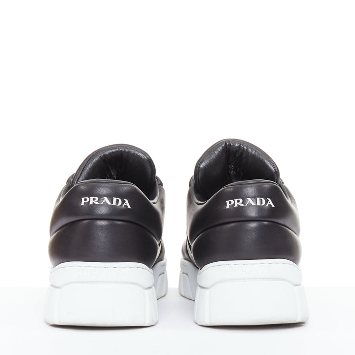 PRADA Padded Nappa Leather low top silver triangle logo chunky sneakers UK8.5