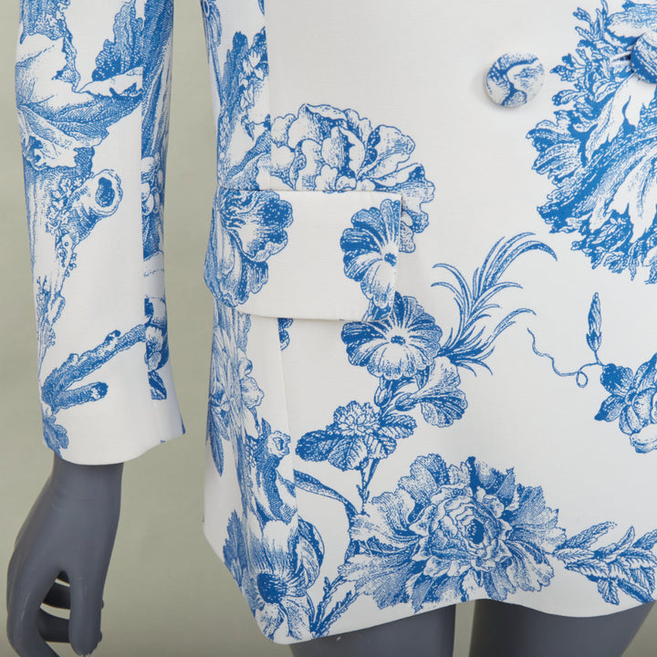 OSCAR DE LA RENTA R19 ivory blue floral toile silk blend blazer jacket US0 XS