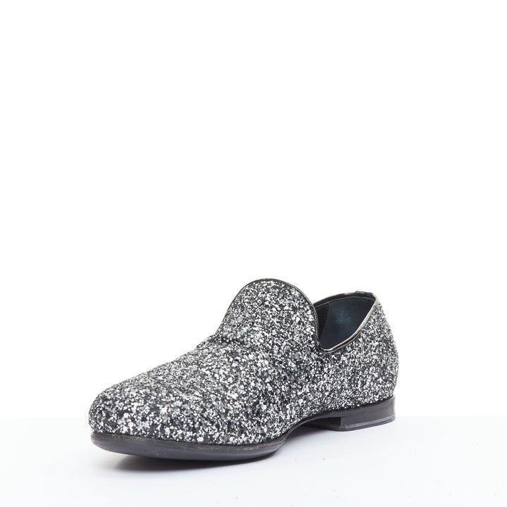 JIMMY CHOO Marlo silver coarse glitter almond toe mens evening loafer shoes EU43
