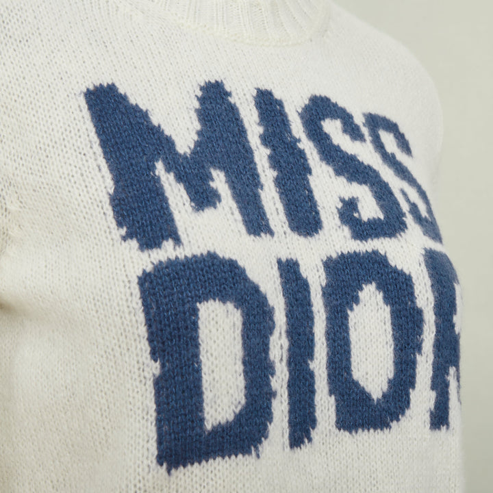 DIOR 2024 Miss Dior graffiti intarsia ecru white cashmere silk sweater FR34 XS