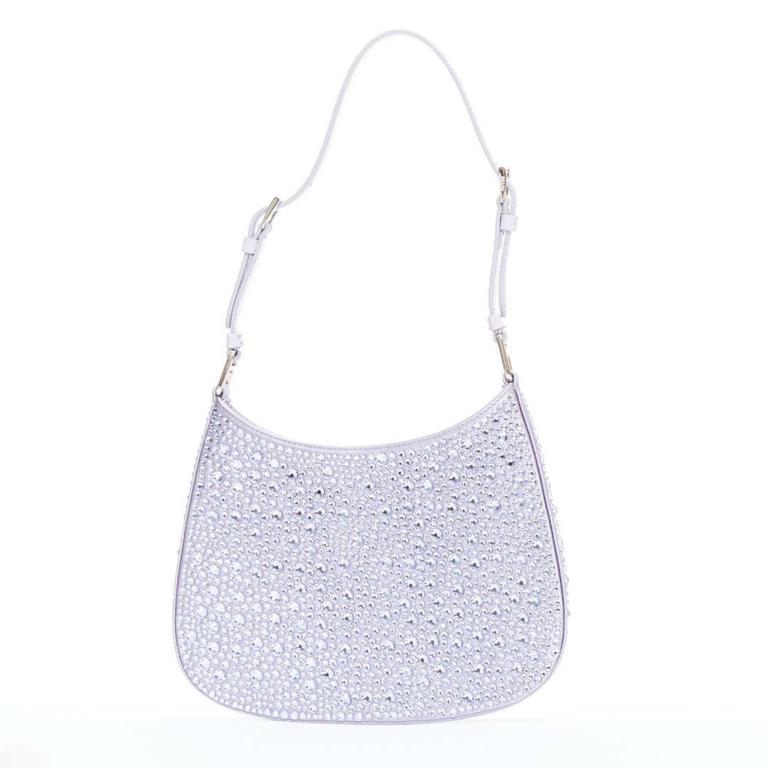 PRADA Cleo blue crystal encrusted satin triangle logo underarm shoulder bag