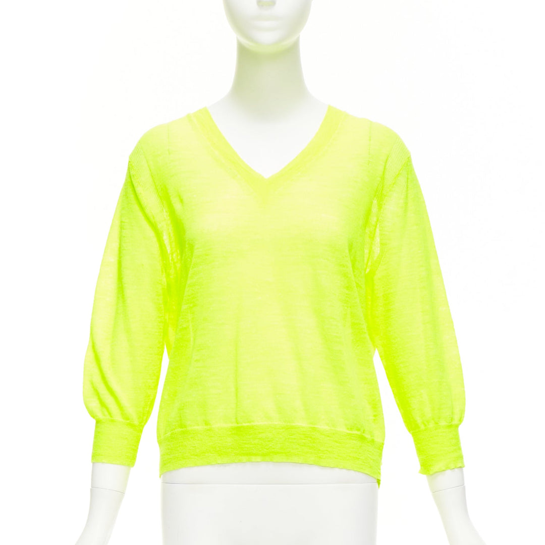J.CREW neon yellow V neck 3/4 sleeves sweater pullover S