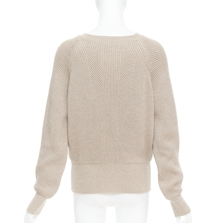 STELLA MCCARTNEY 2015 taupe virgin wool contour ribbed knit sweater IT38 XS