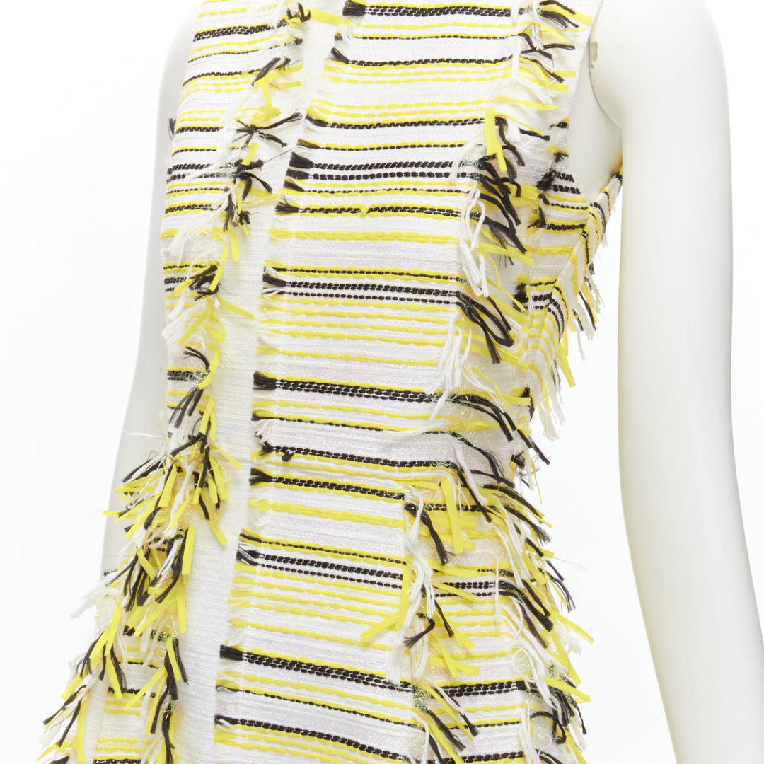 ANAIS JOURDEN yellow black lurex fringed tweed fit flared panelled dress FR36 S