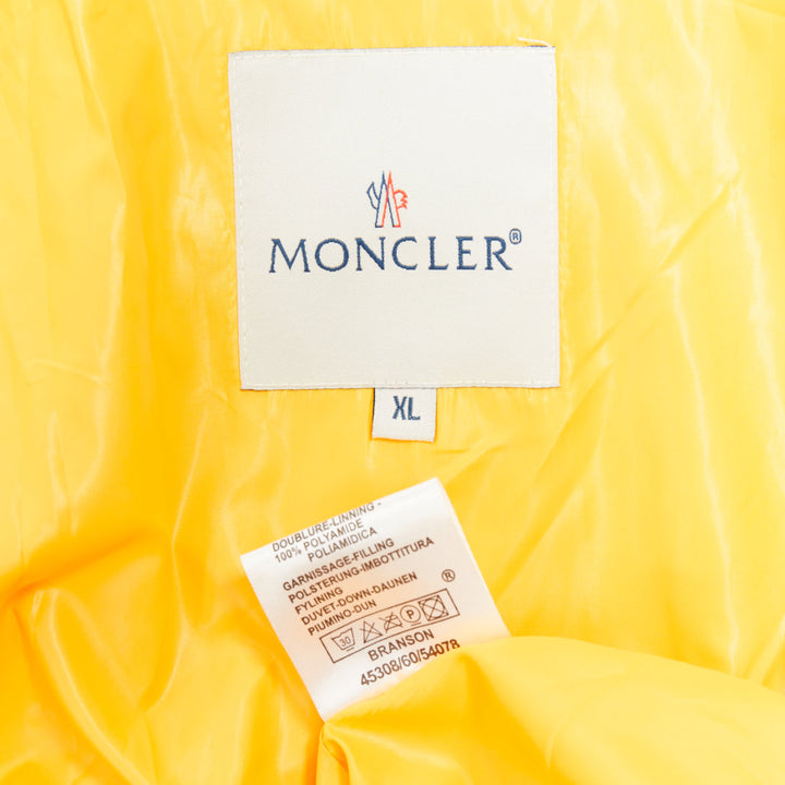 MONCLER sunshine yellow nylon patch logo technical packable rain parka XL