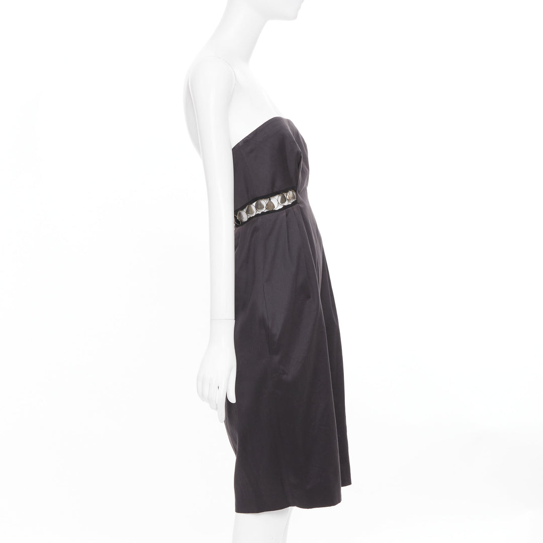 CHLOE 2011 aged chain embellishments pleated cut out strapless dress FR36 S