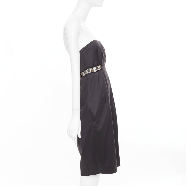 CHLOE 2011 aged chain embellishments pleated cut out strapless dress FR36 S