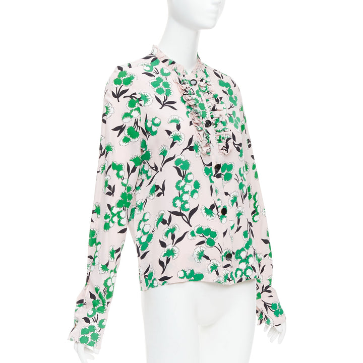 MARNI 100% silk pink green  floral print ruffle front blouse top IT40 S