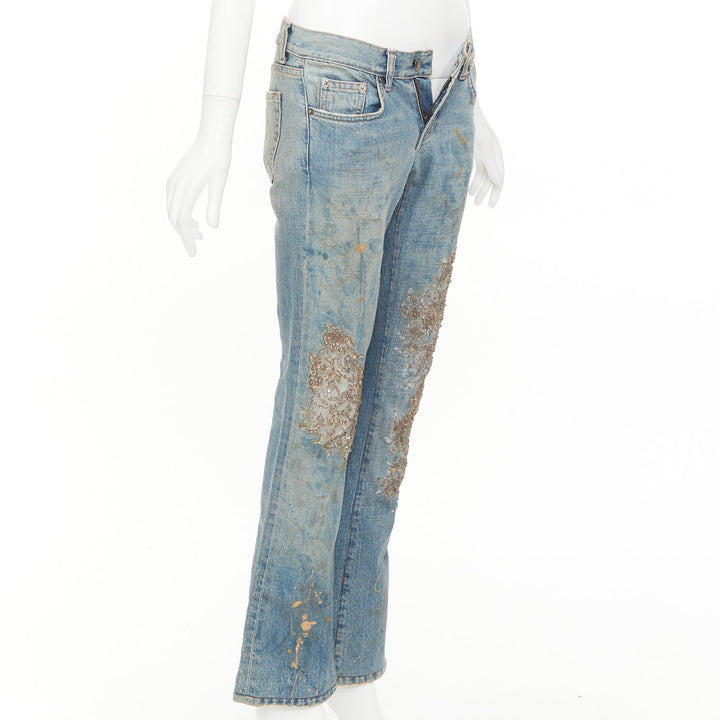RALPH LAUREN Purple Label gold painted sequins splash floral flared jeans 26"