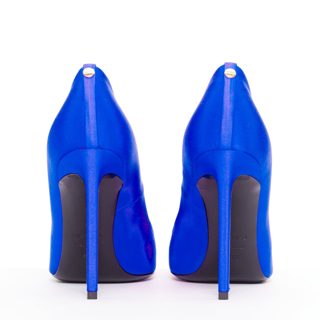 TOM FORD cobalt blue satin pointy front stiletto heeled pumps EU36.5