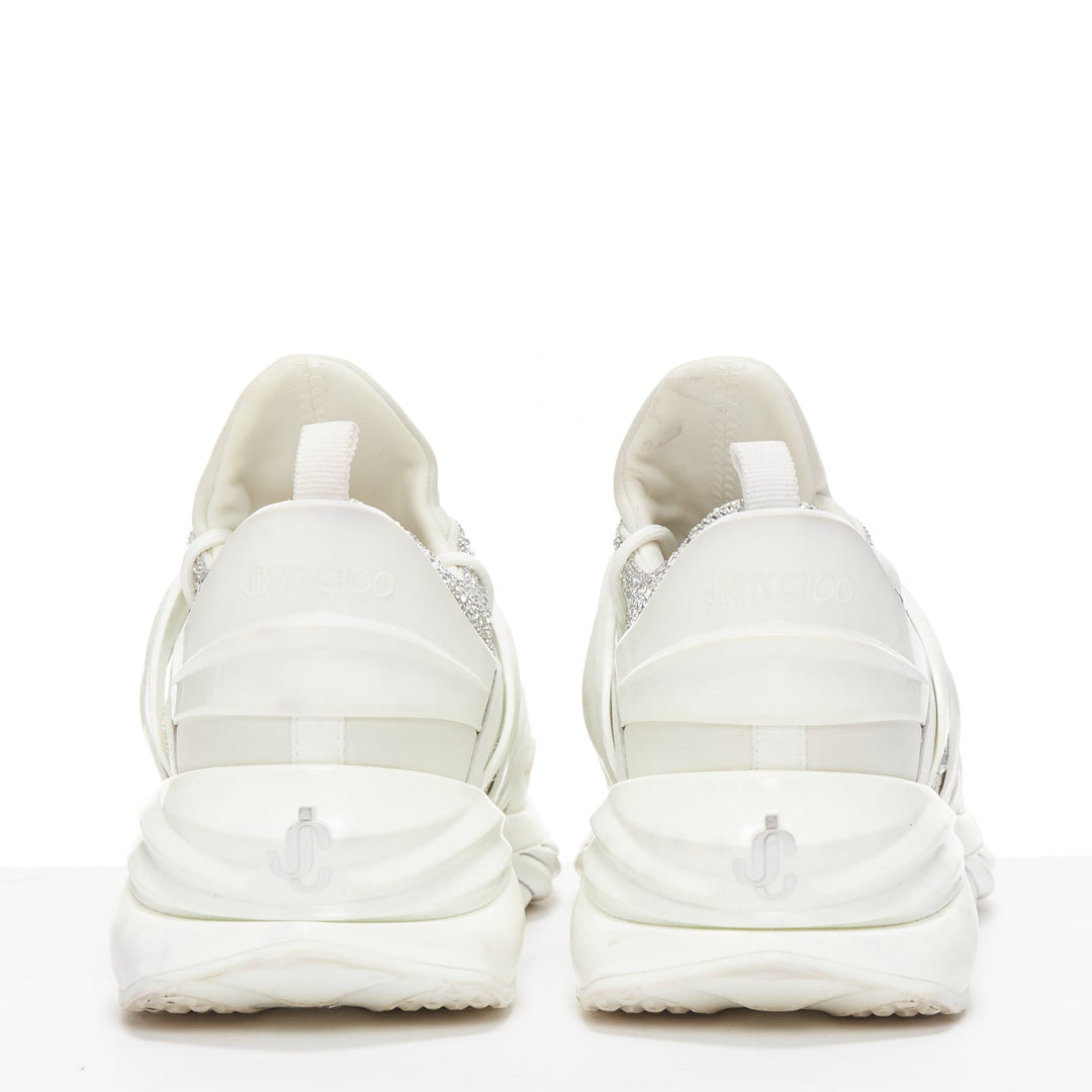 JIMMY CHOO Cosmos white leather rubber JC logo crystal dad sneakers EU39A