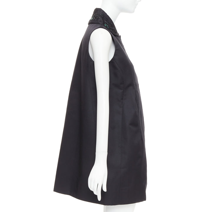 SHIATZY CHEN black wool silk green faux jade embellished long vest IT42 M