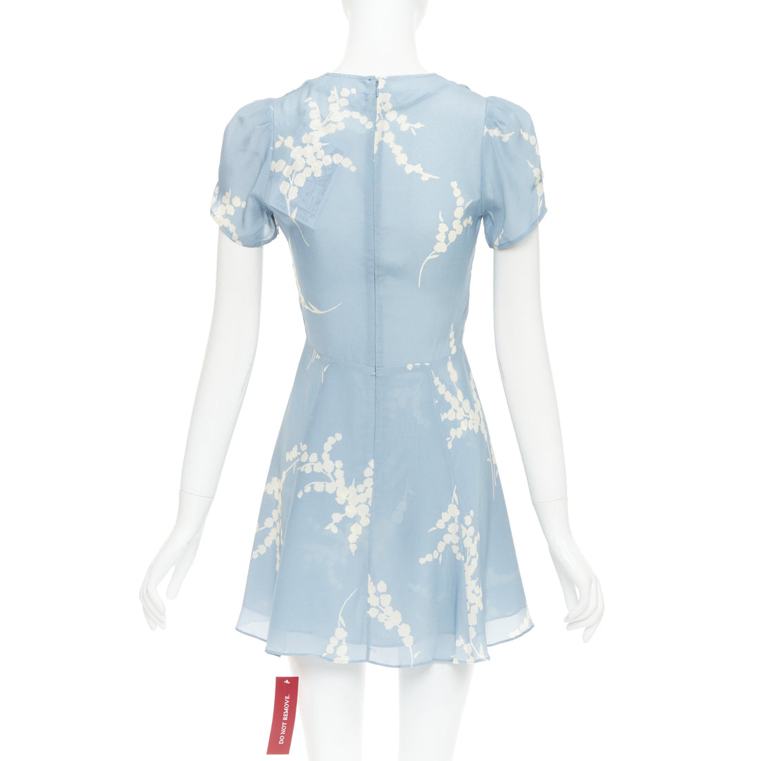REALISATION Luella 100% silk light blue cream floral print V neck sundress XS