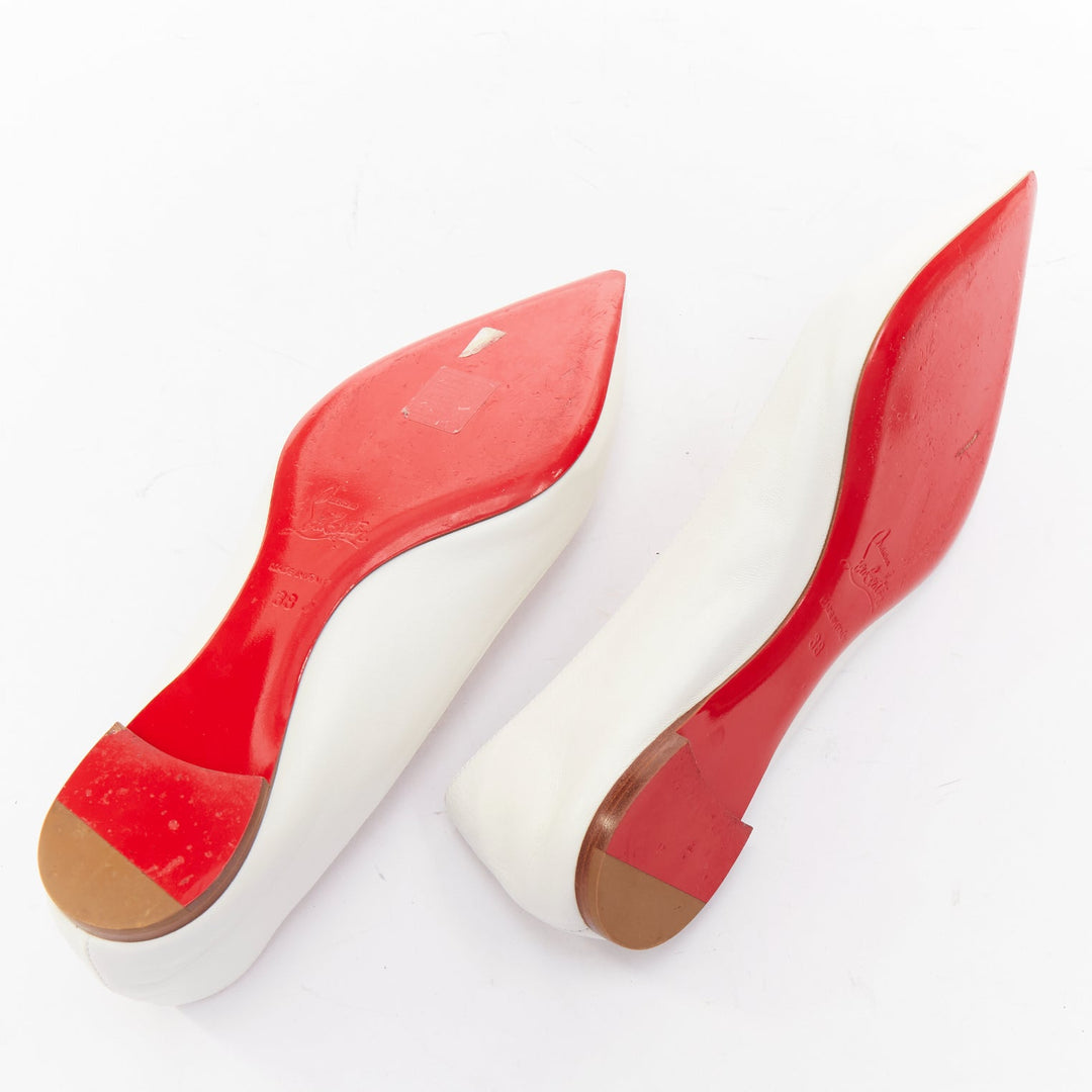 CHRISTIAN LOUBOUTIN Ballalla white leather point toe ballerina flats EU38