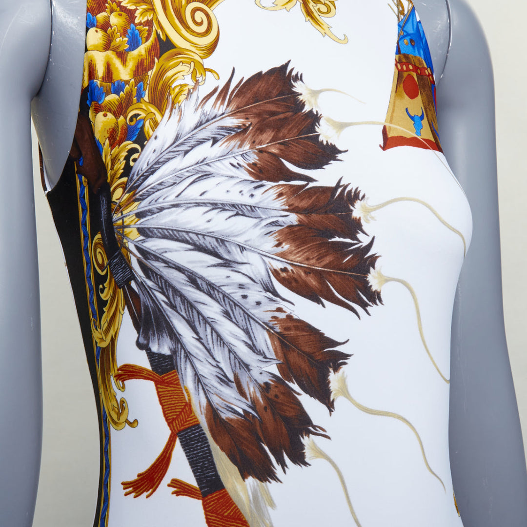 VERSACE Tribute 1992 Native Americans colorful Indian print swimsuit IT38 XS