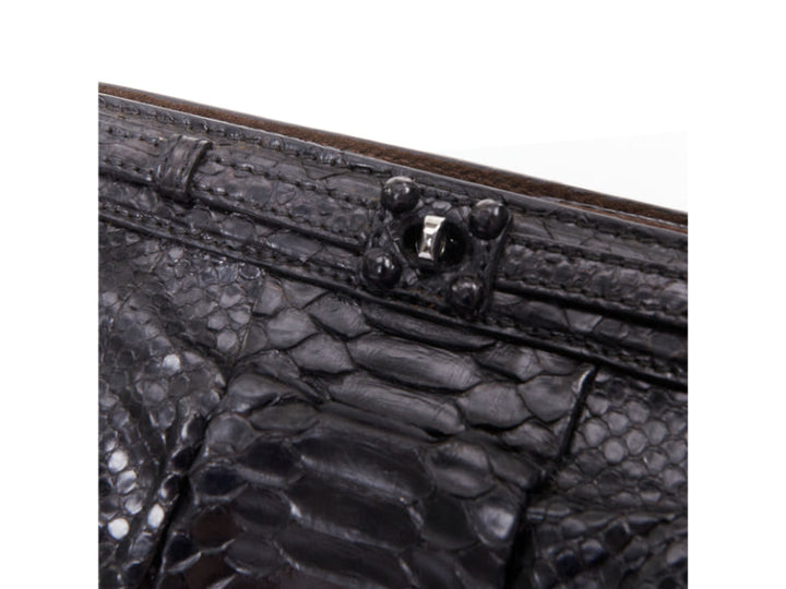 ZAGLIANI glossy black scaled leather framed turnlock evening clutch bag