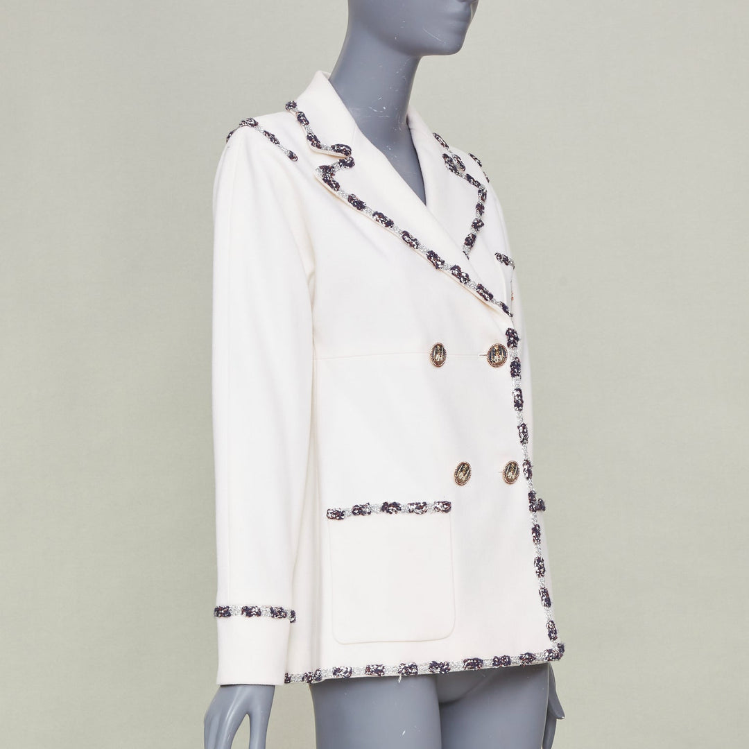 CHANEL 2012 Runway Paris Bombay embroidered double breasted knit jacket FR36 S