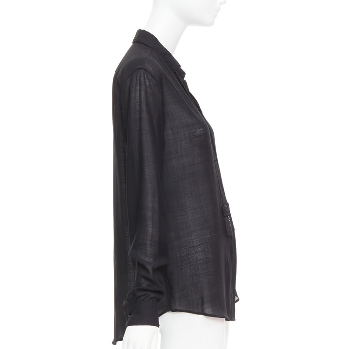 SAINT LAURENT 2018 black semi sheer wool blend YSL rope blouse FR34 XS