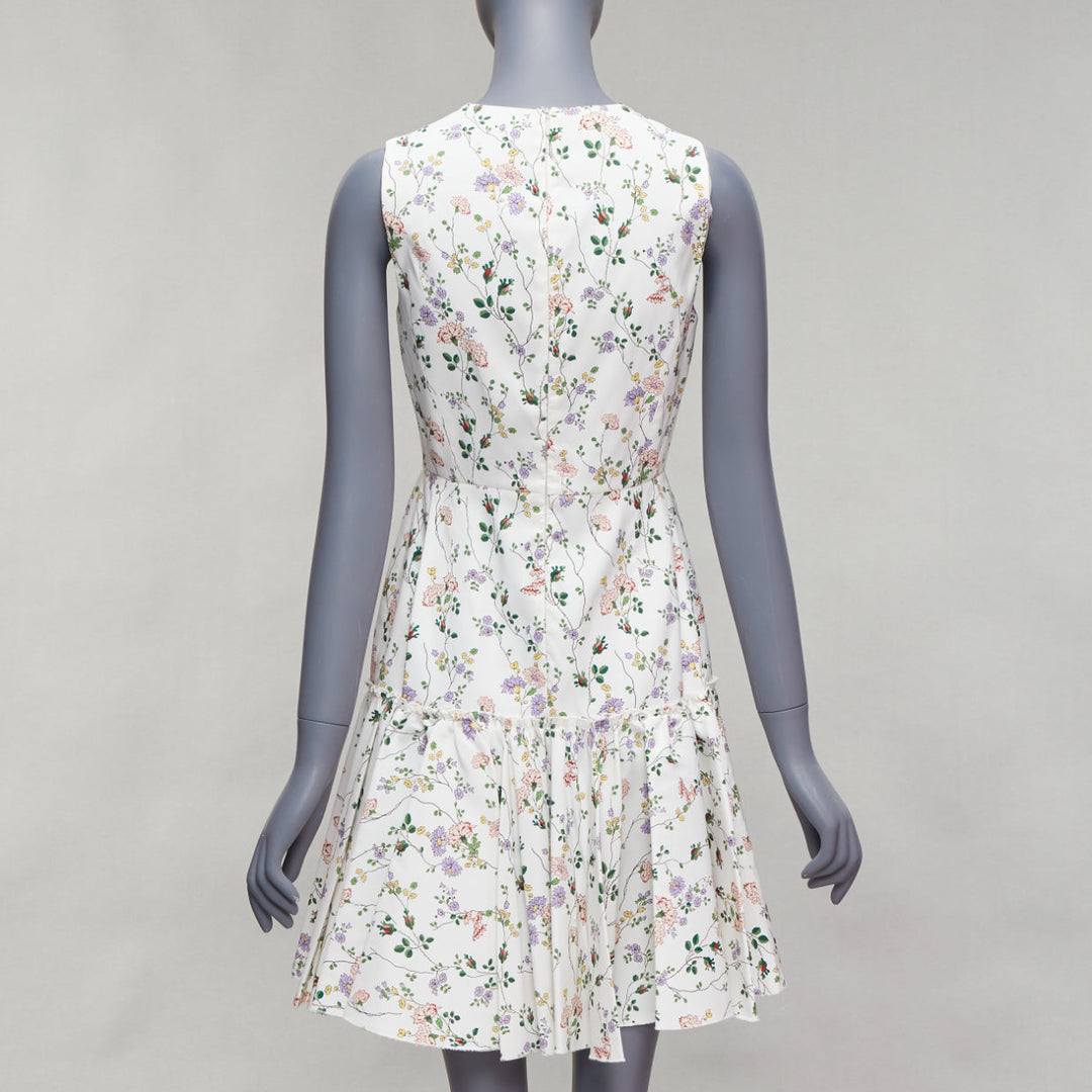GIAMBATTISTA VALLI white green nylon silk floral print fit flare dress IT42 M