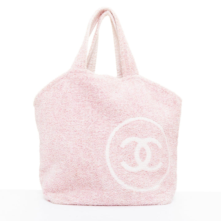 CHANEL Cruise Line pink cotton towelling CC big beach tote bag