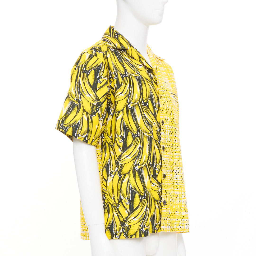 PRADA 2021 Runway Double Match Bananas Tweed yellow cotton bowling shirt S