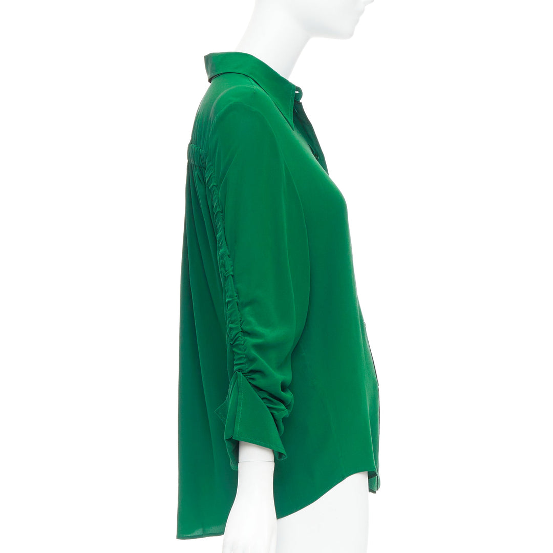 STELLA MCCARTNEY 2017 kelly green 100% silk ruched sleeves dress shirt IT34 XXS
