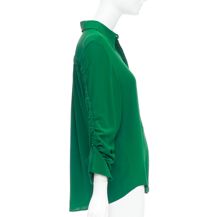 STELLA MCCARTNEY 2017 kelly green 100% silk ruched sleeves dress shirt IT34 XXS