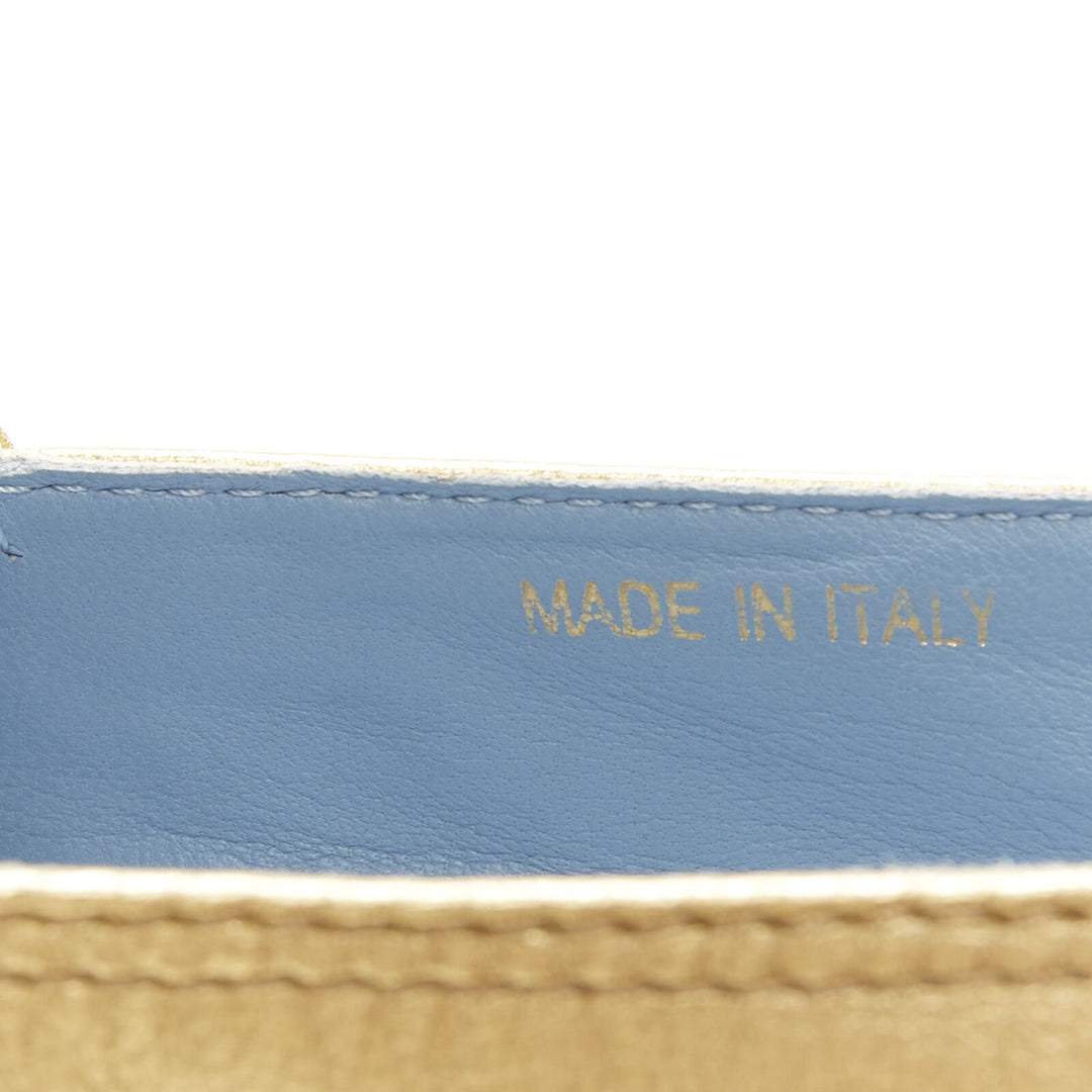 PRADA metallic gold leather logo peep jute platform espadrille shoe EU38.5