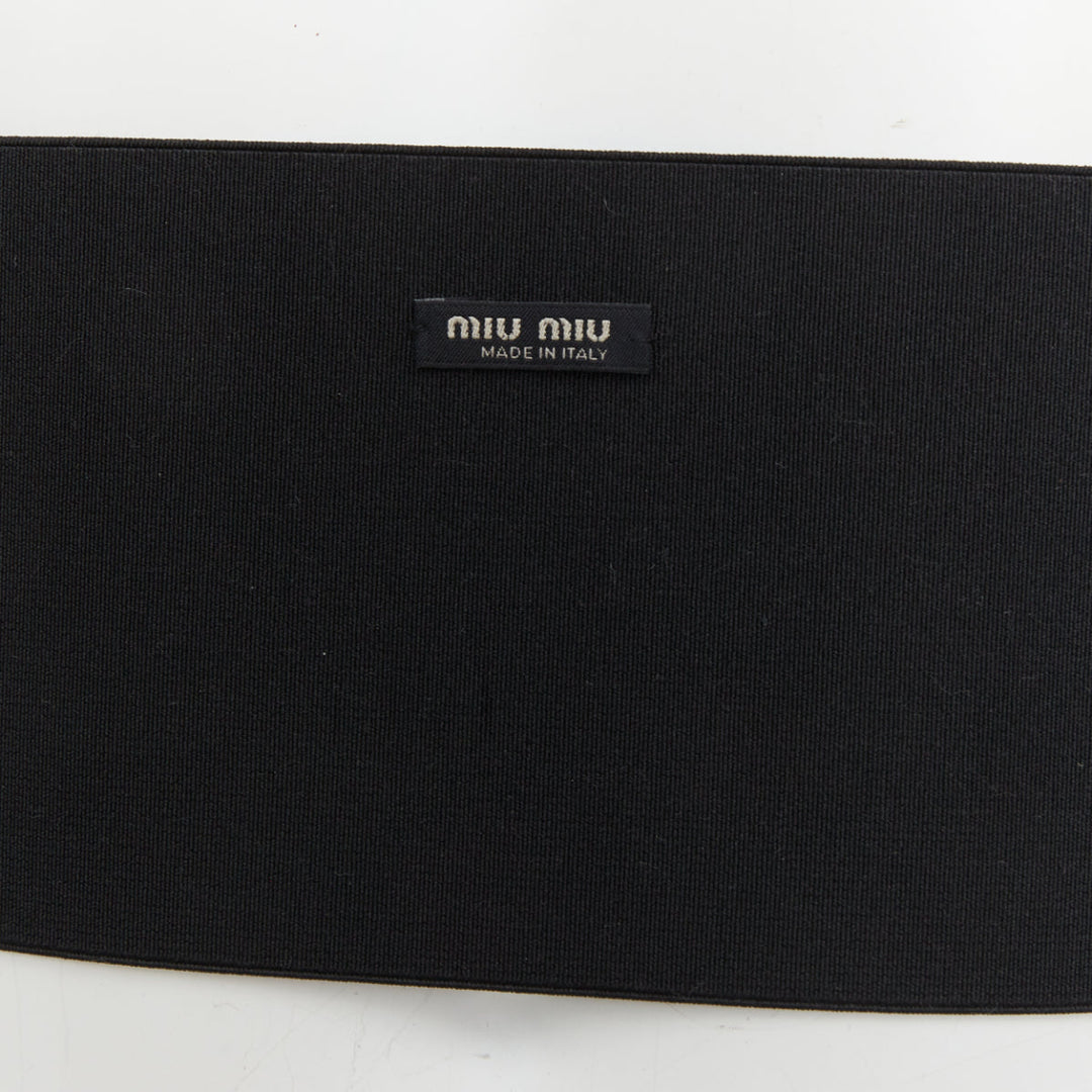 MIU MIU logo patch hook and eye corset wide elastic black cincher waist belt