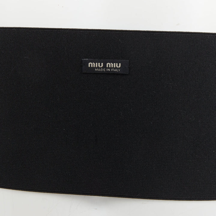 MIU MIU logo patch hook and eye corset wide elastic black cincher waist belt