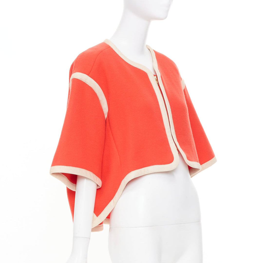 CHLOE asymmetric coral pink orange piping zip trim wool cape jacket FR34 XS