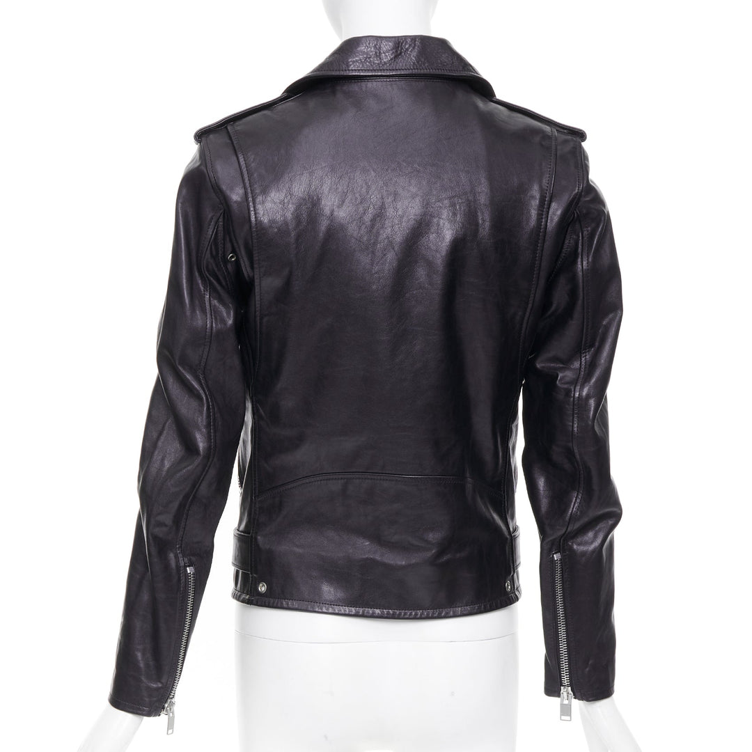 SAINT LAURENT 2016 L17 black calfskin leather buckled moto biker jacket FR44 XS