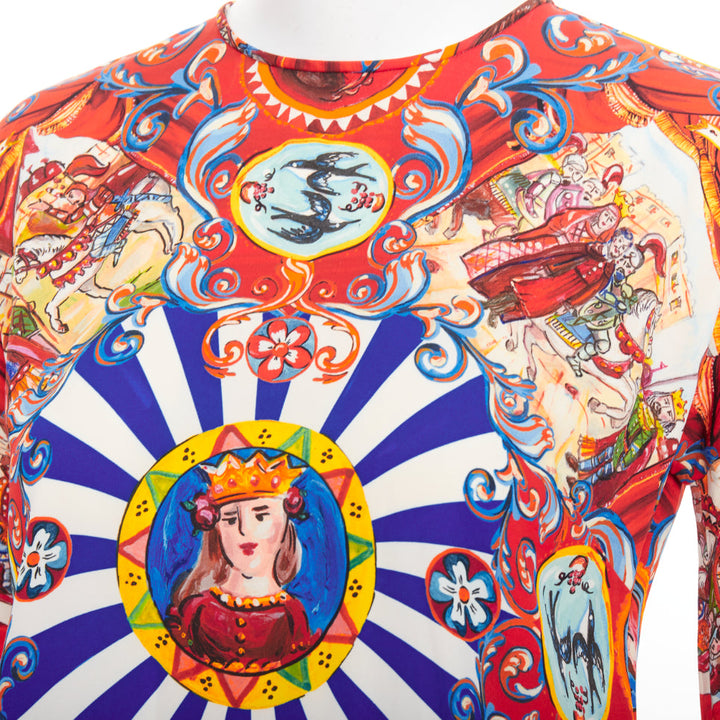 DOLCE GABBANA Sicilian Teatro Carretto red multicolor silk print tunic top IT38