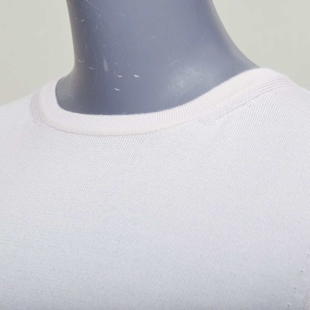 HERMES beige cashmere silk silver H charm short sleeve pullover sweater FR36 S