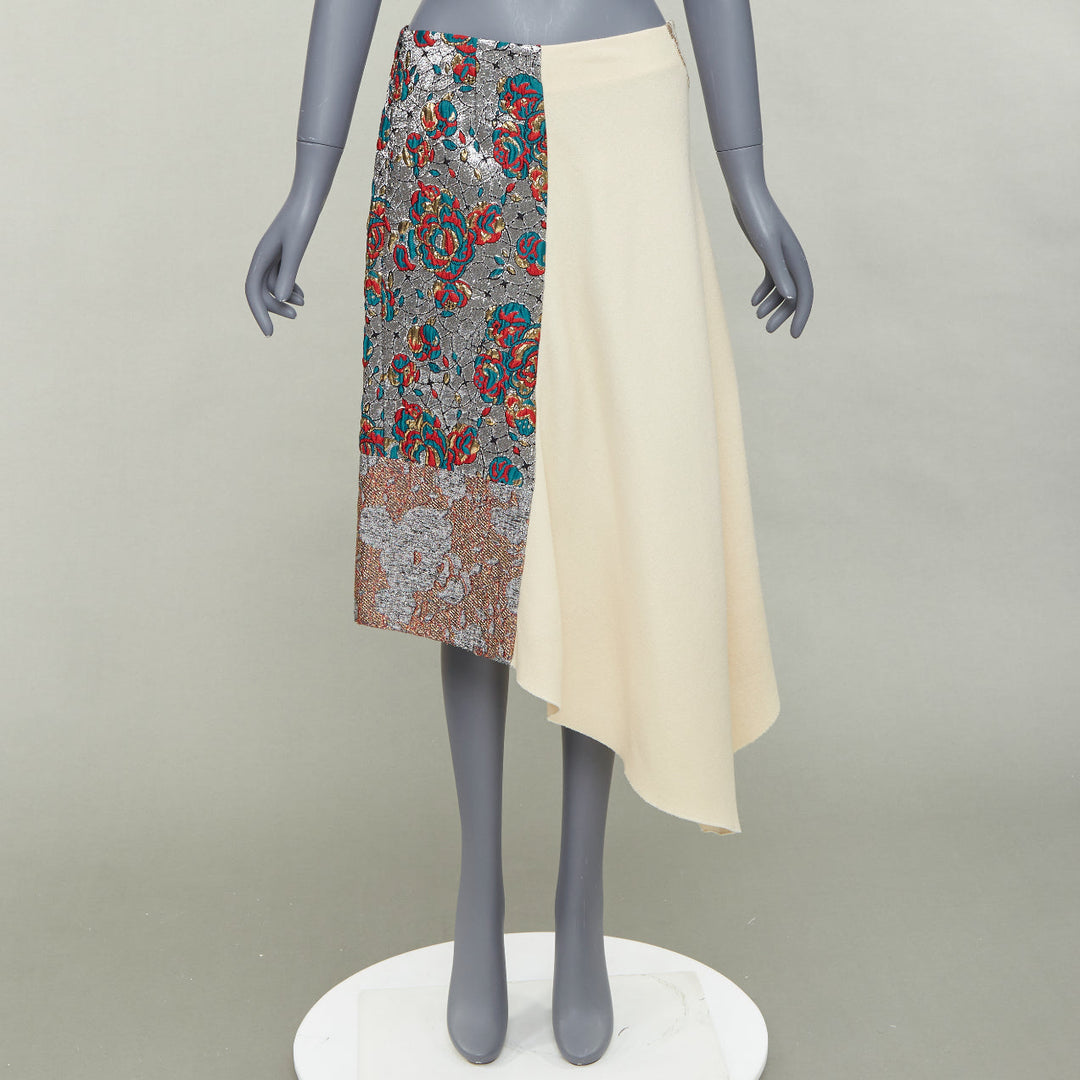 STELLA MCCARTNEY 2015 cream wool blend silver ethnic jacquard midi skirt IT40 S