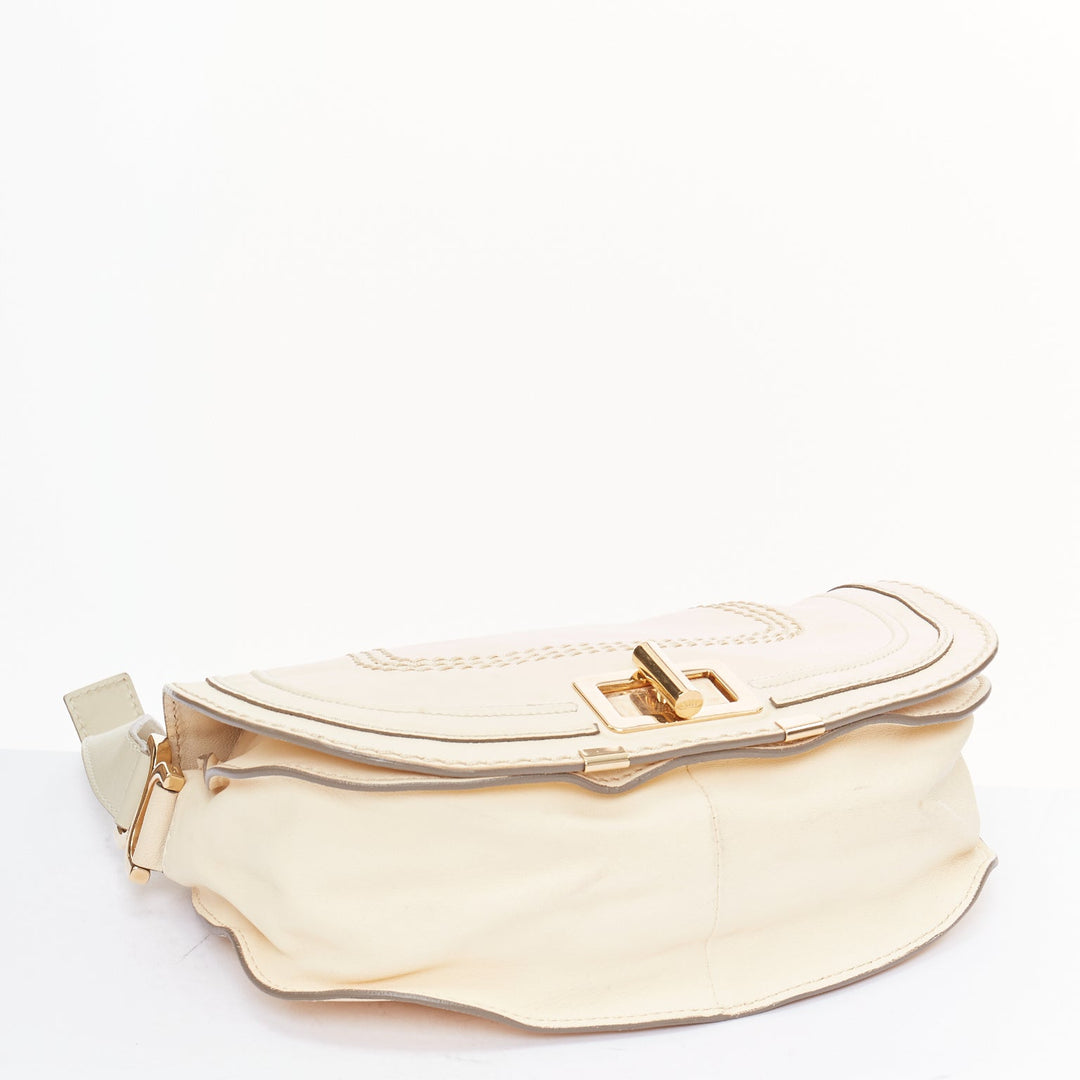 CHLOE Marcie Lock beige leather gold hardware half saddle crossbody bag