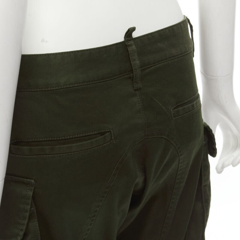 DSQUARED2 2021 dark green cotton low waisted large pockets cargo pants IT36 XXS