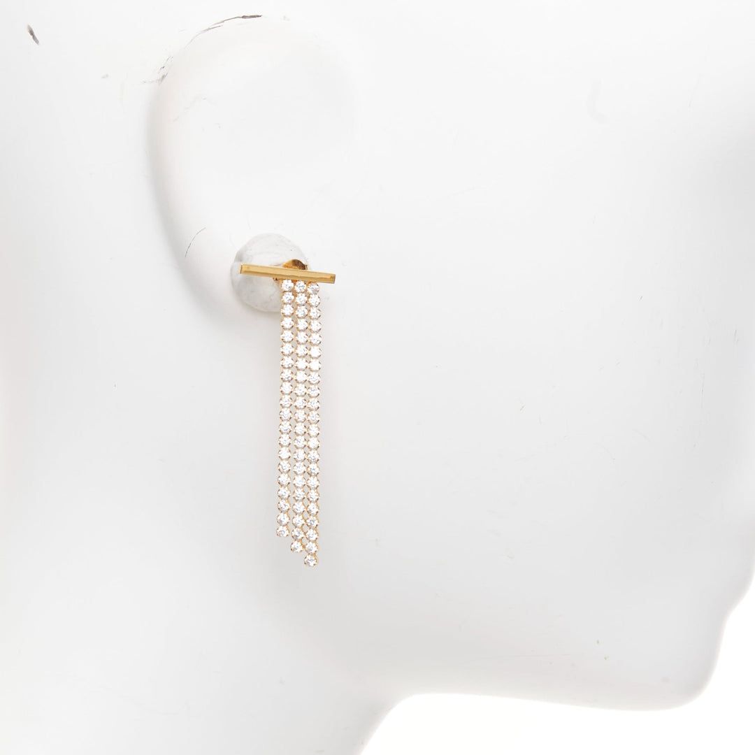 CELINE 2018 Phoebe Philo Edwige gold brass bar crystal pave fringe earrings Pair