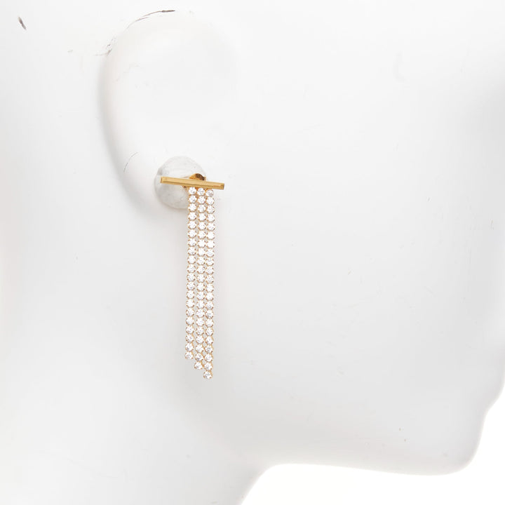 CELINE 2018 Phoebe Philo Edwige gold brass bar crystal pave fringe earrings Pair