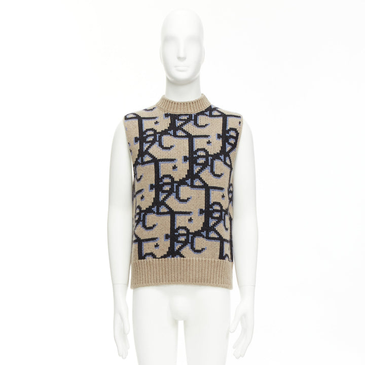 Male mannequin wearing Dior by Kim Jones 2022 Travis Scott Beige Cashmere Men Sweater in Size  XXS | Available at JHROP