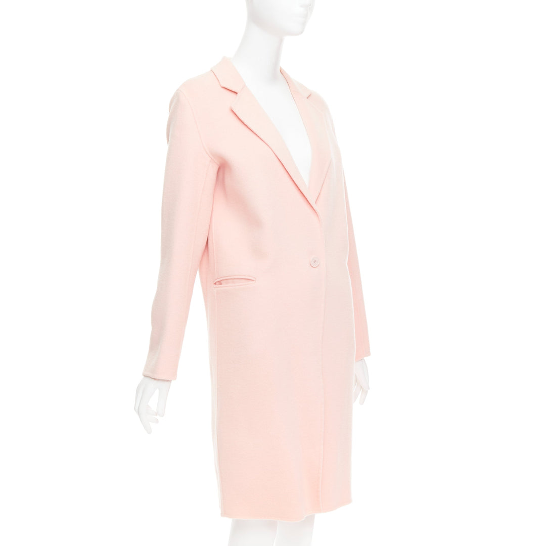SANDRO pink wool blend notced collar single button long coat FR36 S
