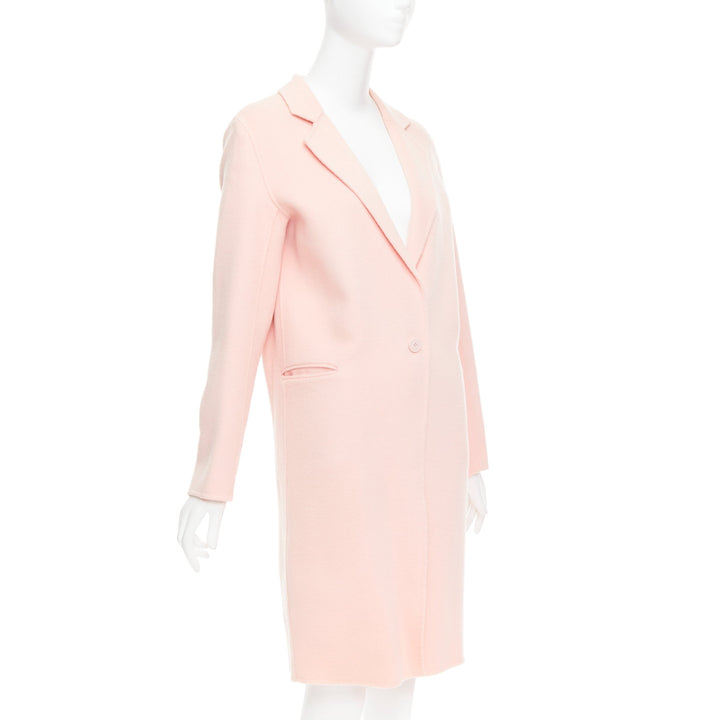 SANDRO pink wool blend notced collar single button long coat FR36 S