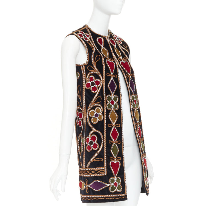 DIOR 2021 Runway black velvet  Folkloric Heart Velvet embroidered gilet FR34 XS